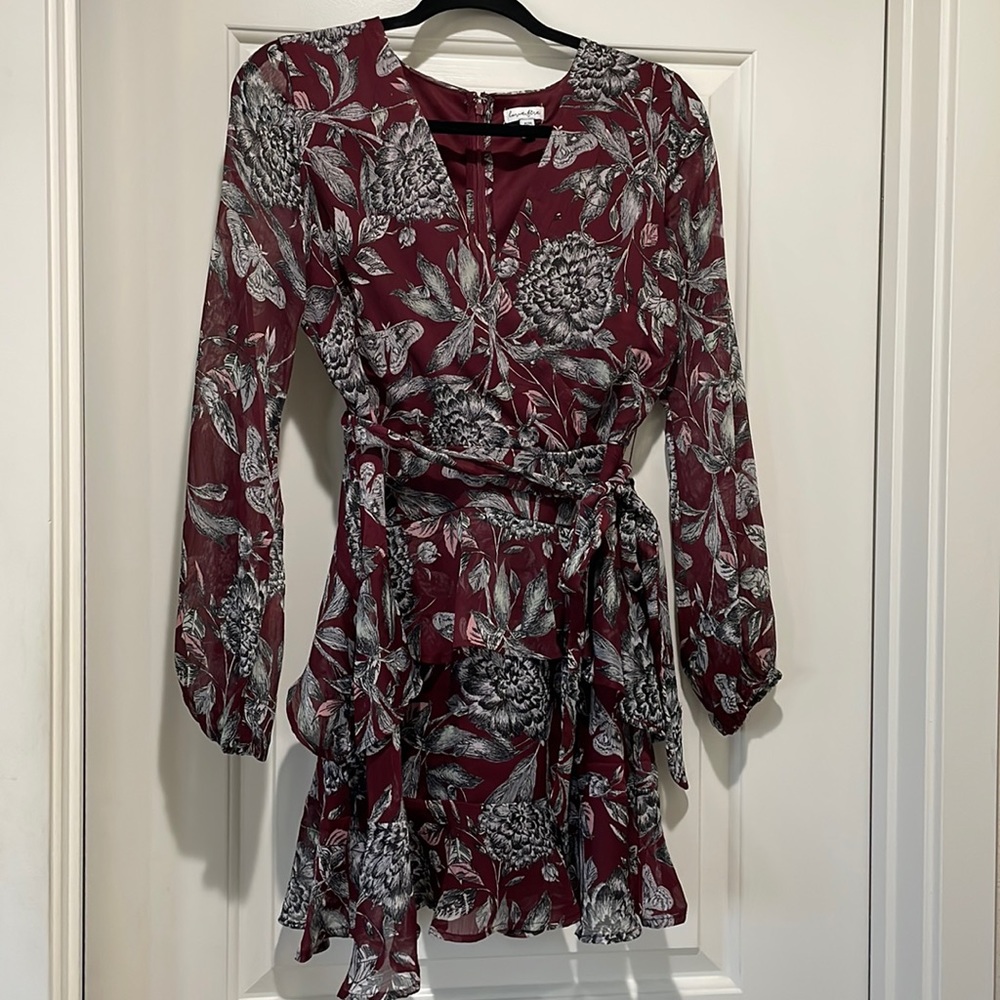 Love, fire Merlot Long sleeve wrap dress